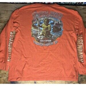 Harley Davidson Virginia Beach 2012 Long Sleeve Shirt Orange Men’s M Poseidon